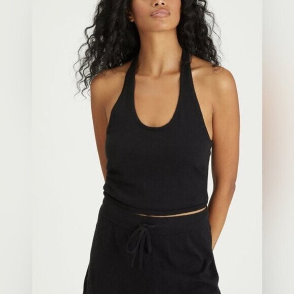 Anthropologie Sanctuary Essential Halter Top Knit Black Cropped Size L - Picture 4 of 15